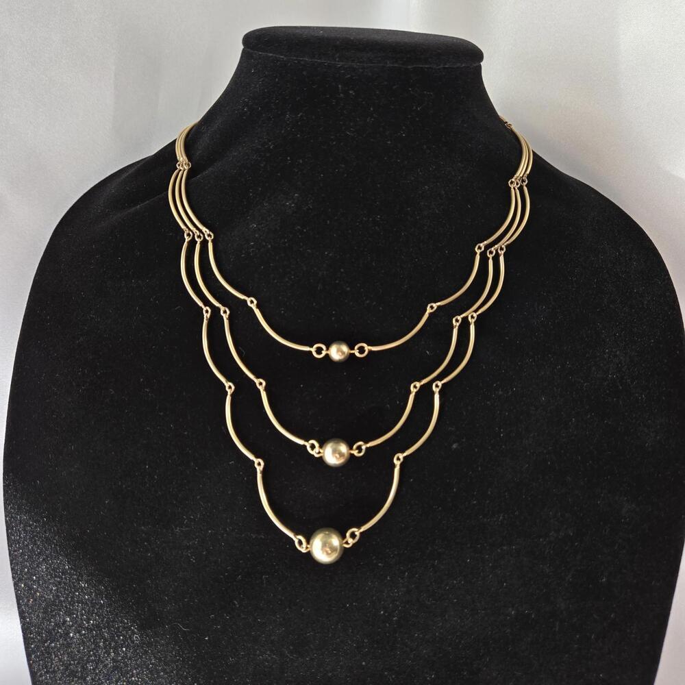 Elegant Gold Layered Goldtone Bead 3 - Strand Necklace